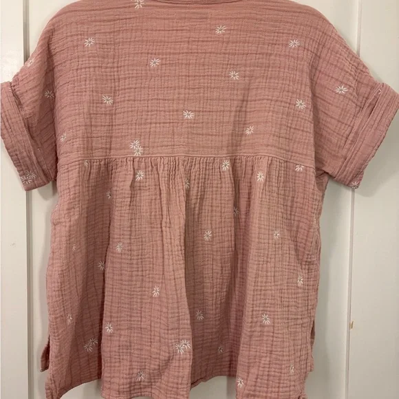 Madewell Pink Embroidered Cotton Gauze Blouse - Picture 2 of 5